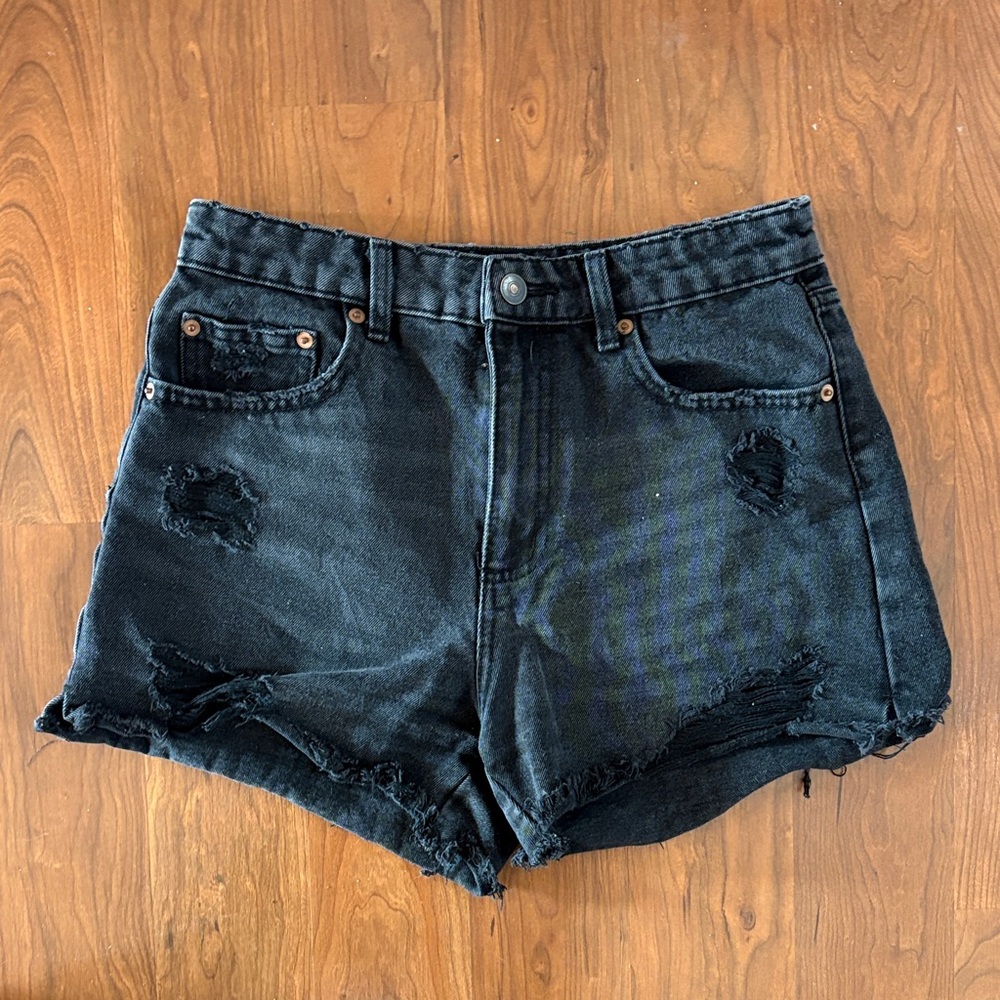 Black Distressed Jean Shorts